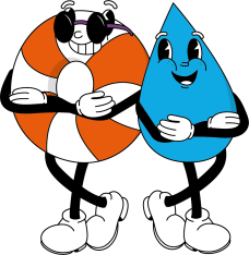 Maskottchen Rücken an Rücken